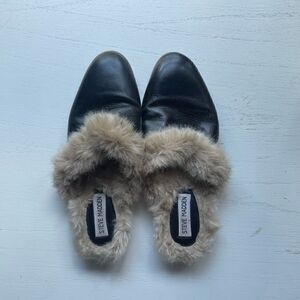 Steve Madden Lined Fur Black Mules Size 8